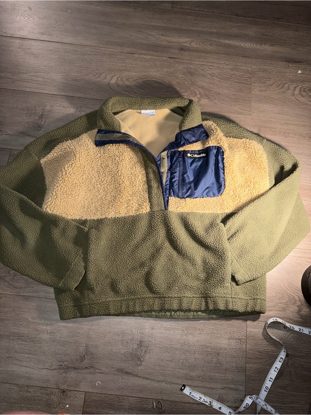 Columbia Olive, Cream & Navy Sherpa Quarter-Zip Pullover